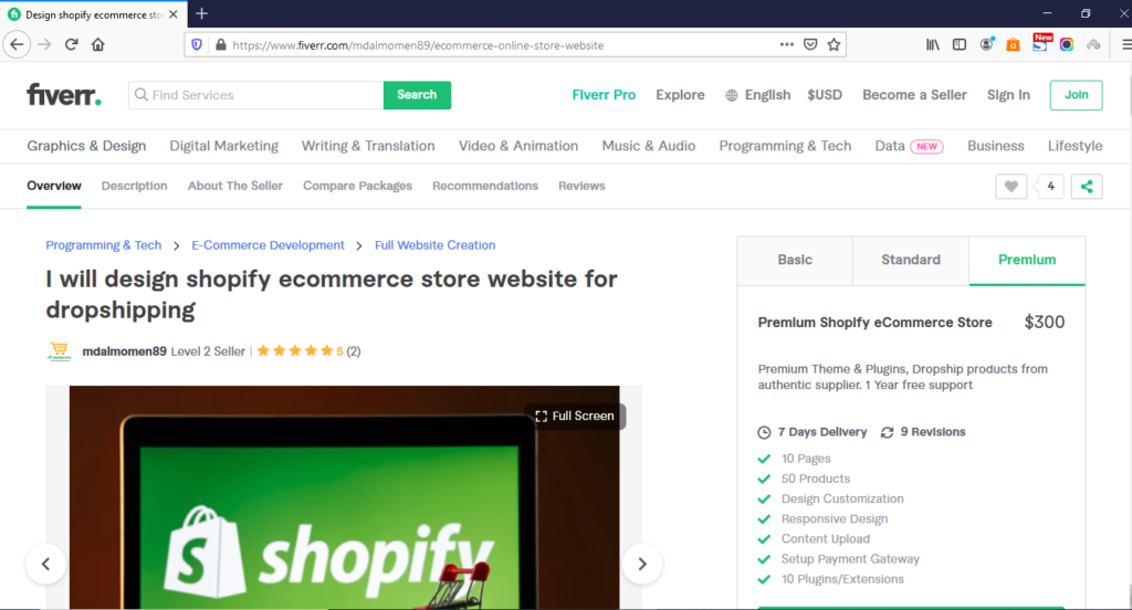 Shopify eCommerce website gig
